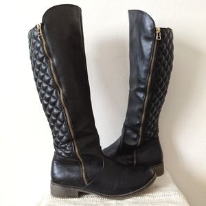 Women's Quilted Riding Boots-Black-Size 8